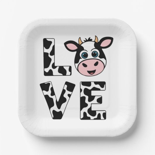 Assiettes En Carton Vaches mignonnes J'aime (Recto)