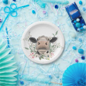 Assiettes En Carton vaches nez baiser fleurs aquarelle gris animal de (Fête)