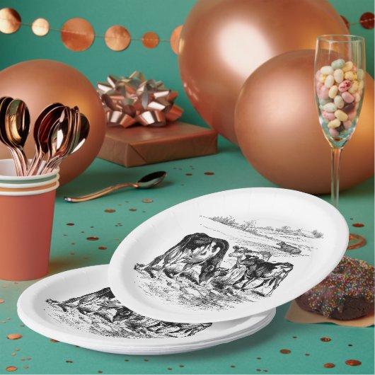 Assiettes En Carton Vaches vintages (Multi)