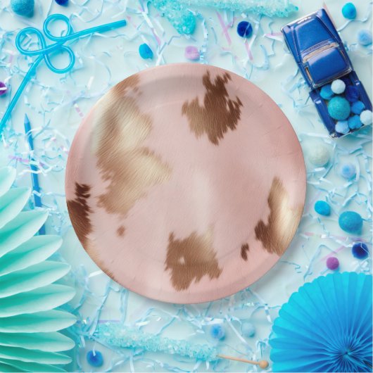 Assiettes En Carton Vachette blanche en or rose (Fête)