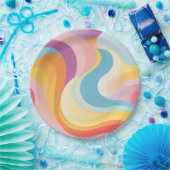 Assiettes En Carton Vague arc-en-ciel Abstraite rétro (Fête)