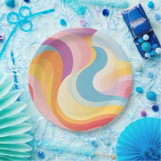 Assiettes En Carton Vague arc-en-ciel Abstraite rétro (Fête)