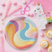 Assiettes En Carton Vague arc-en-ciel Abstraite rétro (Fête)