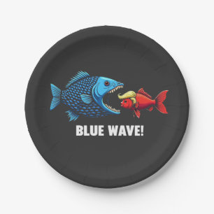 Assiettes En Carton Vague bleue Kamala Harris Walz Élection de poisson