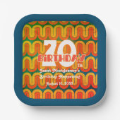 Assiettes En Carton Vague psychédélique rétro 70e anniversaire (Recto)