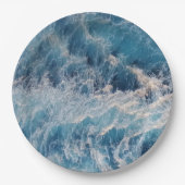 Assiettes En Carton Vagues bleu océan (Devant)