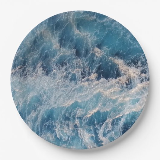 Assiettes En Carton Vagues bleu océan (Devant)