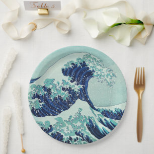 Assiettes En Carton Vagues bleues Hokusai