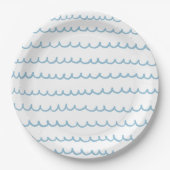 Assiettes En Carton Vagues bleues marines | Piscine Anniversaire ou Ba (Devant)