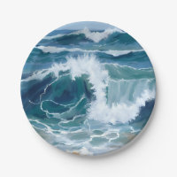 Vagues de l'océan déferlantes | Aquarelle bleue cô