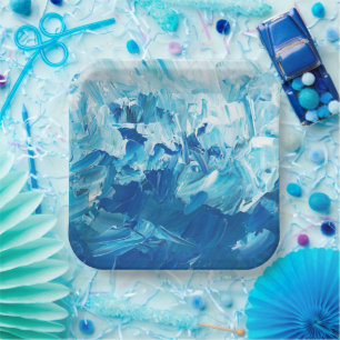 Assiettes En Carton Vagues de peinture bleue abstraite