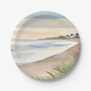 Assiettes En Carton Vagues de Plage   Océan Côtiers Aquarelle