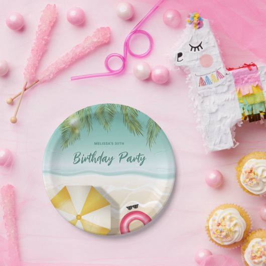 Assiettes En Carton Vagues de sable tropical océanique Anniversaire d' (Fête)