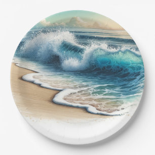Assiettes En Carton Vagues d'océan déferlantes Mariage de plage côtièr