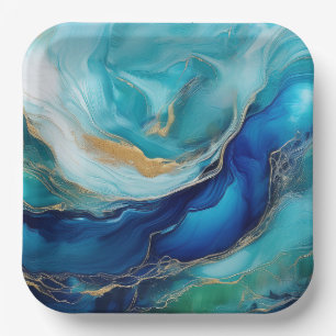 Assiettes En Carton Vagues émeraude : une symphonie en bleu et vert