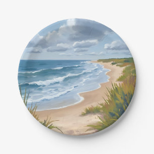 Assiettes En Carton Vagues océaniques Peinture côtière de plage