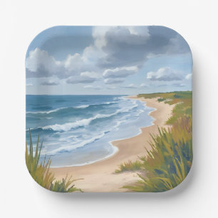Assiettes En Carton Vagues océaniques Peinture côtière de plage