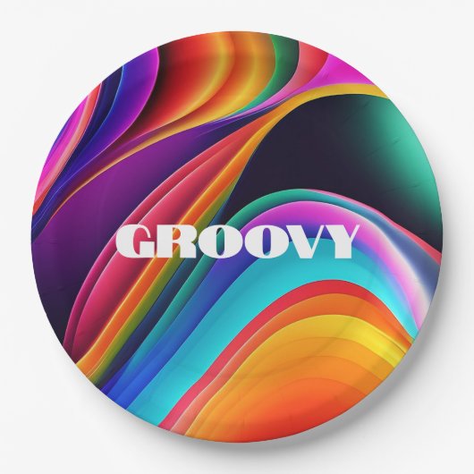 Assiettes En Carton Vagues rétro colorées Super (Devant)