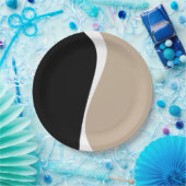 Assiettes En Carton Vagues simples 2 - Taupe, noir et blanc (Fête)