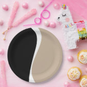 Assiettes En Carton Vagues simples 2 - Taupe, noir et blanc (Fête)