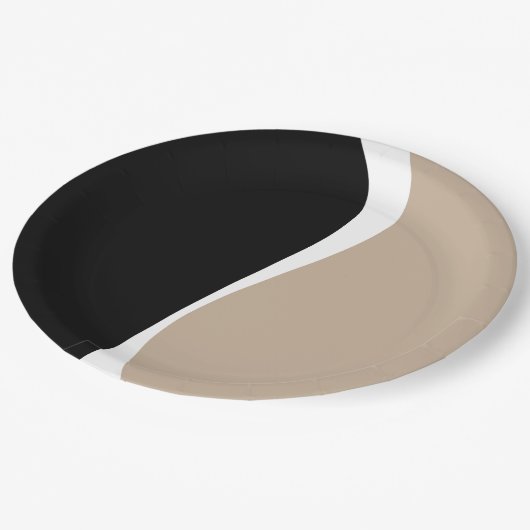 Assiettes En Carton Vagues simples 2 - Taupe, noir et blanc (Angle)