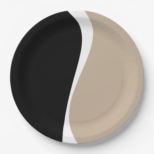 Assiettes En Carton Vagues simples 2 - Taupe, noir et blanc (Devant)