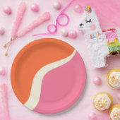 Assiettes En Carton Vagues simples 3 - rose, orange et crème (Fête)