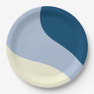 Assiettes En Carton Vagues simples - bleu foncé, bleu clair et crème