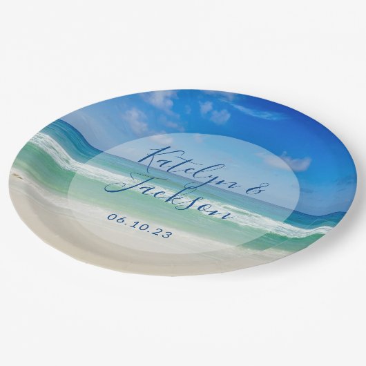 Assiettes En Carton Vagues tropicales Océan Photographie Plage Mariage (Angle)