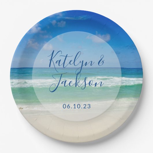 Assiettes En Carton Vagues tropicales Océan Photographie Plage Mariage (Devant)