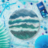 Assiettes En Carton Vagues turquoise et bleu océan (Fête)