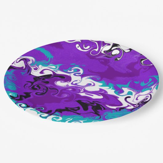 Assiettes En Carton Vagues violettes personnalisées Fluid Art Annivers (Angle)