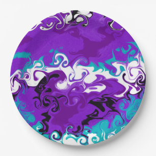 Assiettes En Carton Vagues violettes personnalisées Fluid Art Annivers