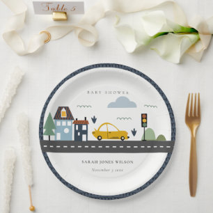 Assiettes En Carton Vaisseau urbain Voitures Route Baby shower Citysca