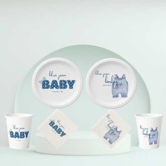 Assiettes En Carton Vaisselle Blue Jean Baby shower | Denim Overalls