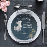 Assiettes En Carton Vaisselle de baby shower à thème pour petits loups<br><div class="desc">Petite loup thème baby shower assiettes personnalisées,  mignonette loup chiot noir étoile arrière - plan de nuit.</div>