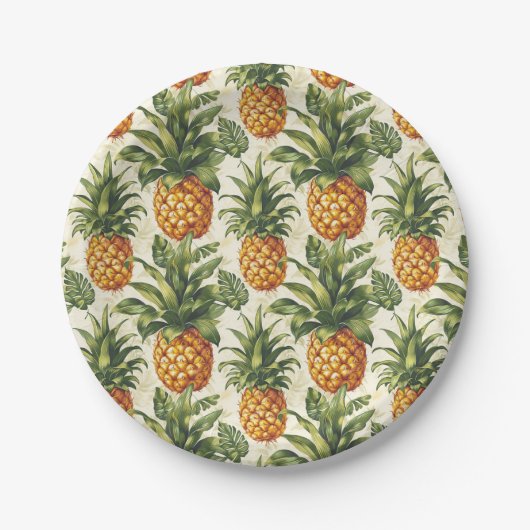 Assiettes En Carton Vaisselle de table Tropical Pineappy Paper Plates (Devant)