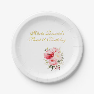 Assiettes En Carton Vaisselle florale personnalisée pour Sweet 16