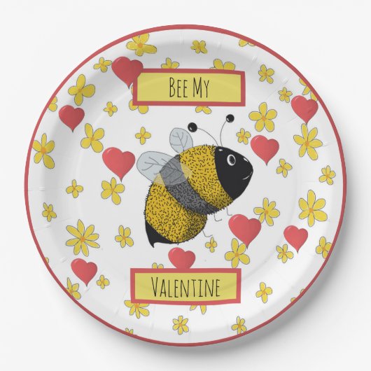 Assiettes En Carton Valentine Bumblebee | Bee My Valentine (Devant)