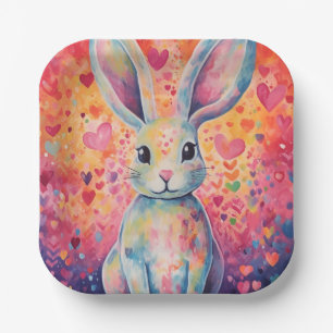 Assiettes En Carton Valentine Colorburst Cottontail lapin rose et pur