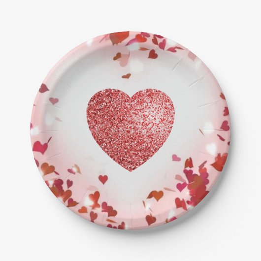 Assiettes En Carton Valentine Confetti Red Parties scintillant Carbura (Devant)
