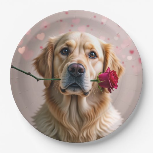 Assiettes En Carton Valentine Golden Retriever (Devant)