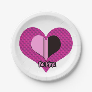 Assiettes En Carton Valentine Heart Pink and Black Be Mine