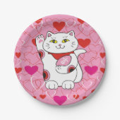 Assiettes En Carton Valentine Maneki Neko Chat Lucky (Devant)