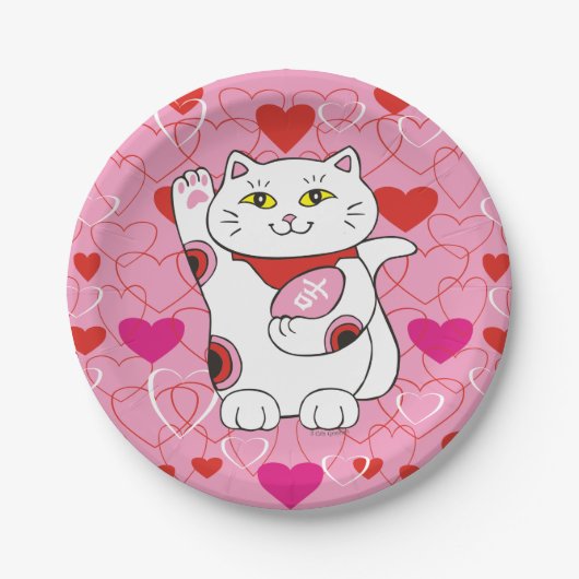 Assiettes En Carton Valentine Maneki Neko Chat Lucky (Devant)
