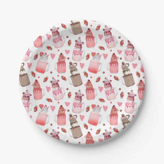 Assiettes En Carton Valentine Milkshakes Candy Hearts Amour Motif (Devant)