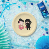 Assiettes En Carton Valentine Ninja et Geisha sur Yellow (Fête)