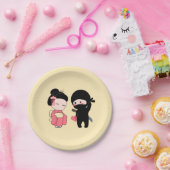 Assiettes En Carton Valentine Ninja et Geisha sur Yellow (Fête)