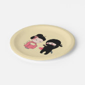 Assiettes En Carton Valentine Ninja et Geisha sur Yellow (Angle)