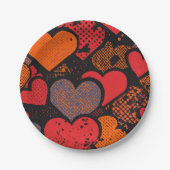 Assiettes En Carton Valentine’s Day Heart Pattern – Retro Pop Art (Devant)
